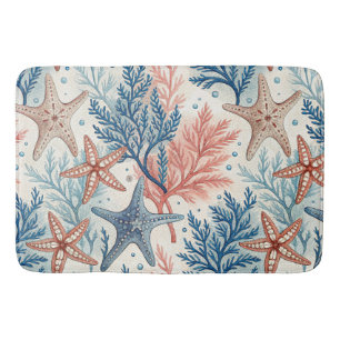 CORAL BLUE TAN STARFISH AND AQUATIC PLANTS BATH MAT