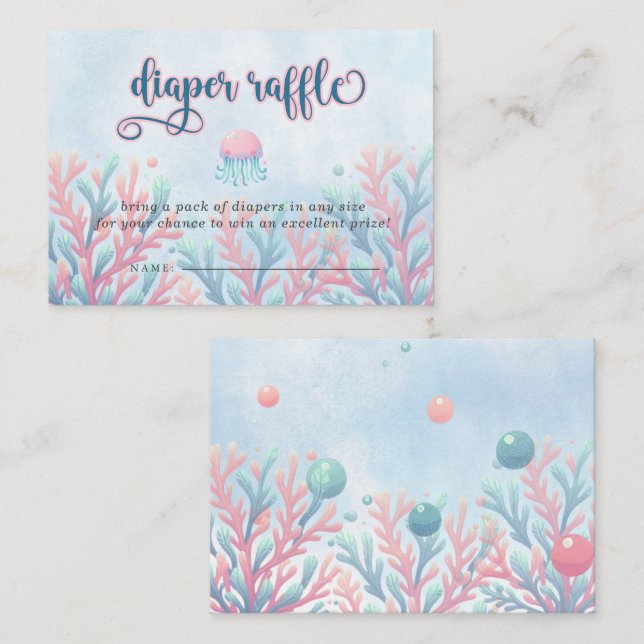 Coral Blue Under The Sea Marine Life Diaper Raffle Enclosure Card (Front/Back)