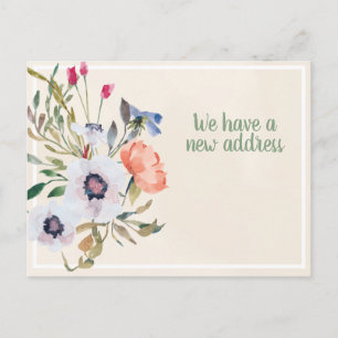 Coral Blue Watercolor Floral Ivory Change Address Postcard