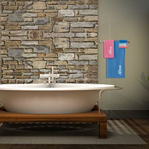 Coral blue wave abstract name bath towel set