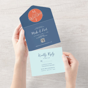 Coral Blue Wedding All In One Invitation