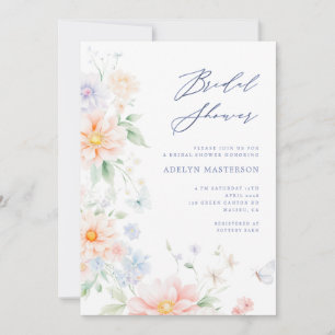 Coral Blue Wildflower Bridal Shower Invite 