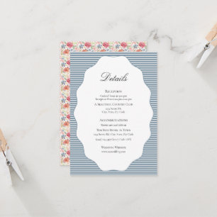 Coral Blue Wildflower Wedding Details Card