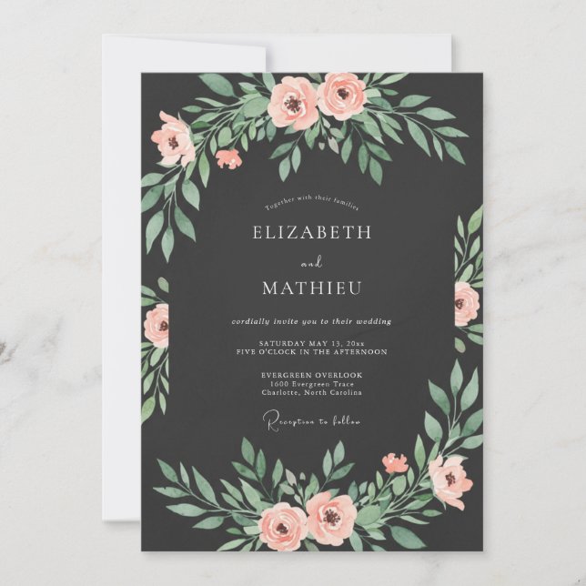 Coral Blush Botanical Arch Wedding Invitation (Front)