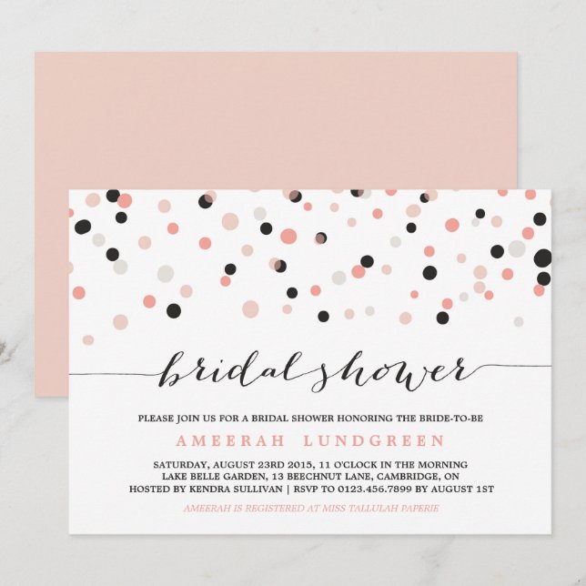 Coral Blush Confetti Dots Bridal Shower Invitation (Front/Back)