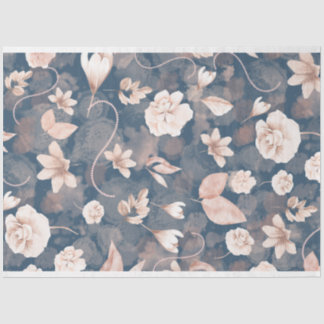 Coral Blush Pink Floral Pattern Blue Tissue Paper
