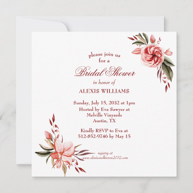 Coral & Blush Roses Bridal Shower Invite (Front)
