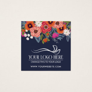 Coral Boho Florals Navy Blue Product Hang Tag