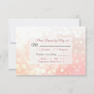 Coral Bokeh Wedding RSVP card