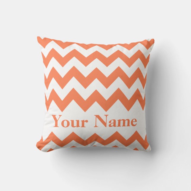 Coral Bold Chevron with monogram Cushion (Front)