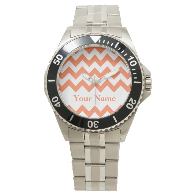 Coral Bold Chevron with monogram Watch (Front)