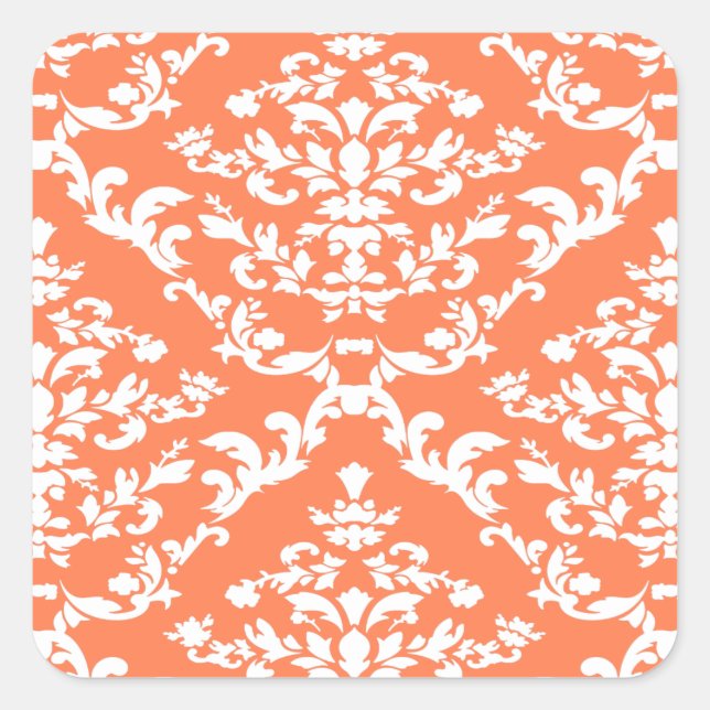 Coral Bold Damask at Emporiomoffa Square Sticker (Front)