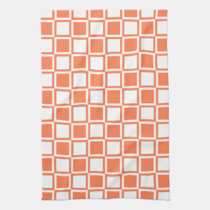 Coral Bold Mod Squares Tea Towel