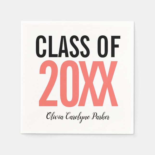  Coral Bold Modern Graduation any year Napkin (Front)