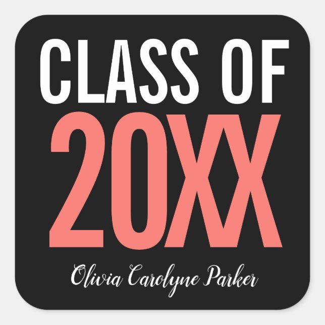  Coral Bold Personalized Graduation ANY YEAR Square Sticker (Front)