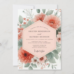 Coral Botanical Bloom Wedding Invitation