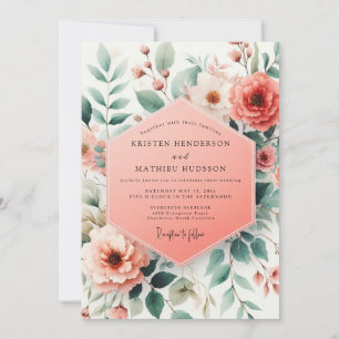 Coral Botanical Whimsy Wedding Invitation