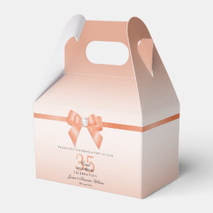 Coral Bow & Ribbon 35th Wedding Anniversary Favour Box