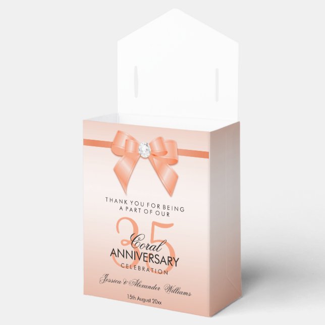 Coral Bow & Ribbon 35th Wedding Anniversary Favour Box (Opened)
