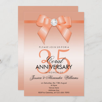 Coral Bow & Ribbon 35th Wedding Anniversary Invitation