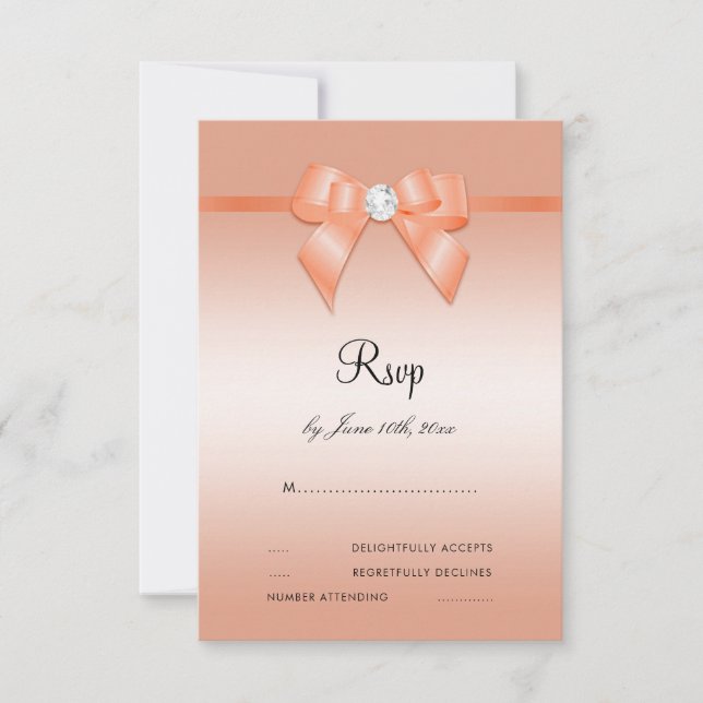 Coral Bow & Ribbon 35th Wedding Anniversary RSVP Card (Front)