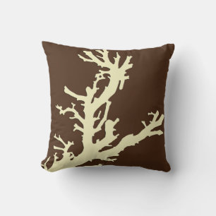 Coral branch - dark brown and beige cushion
