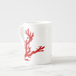 Coral branch - dark coral red and white bone china mug