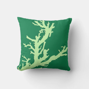 Coral branch - lime and emerald green cushion
