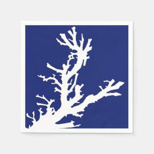 Coral branch - navy blue and white napkin