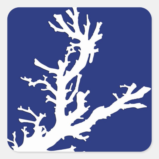 Coral branch - navy blue and white square sticker (Front)