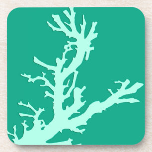 Coral branch - teal and seafoam green coaster