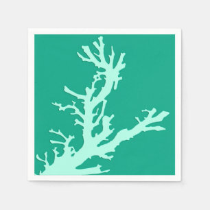 Coral branch - teal and seafoam green napkin