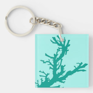 Coral branch - turquoise and aqua key ring