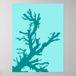 Coral Branch, Turquoise and Light Aqua Poster
