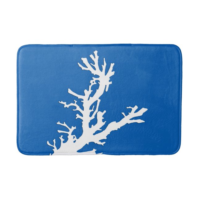 Coral branch - white on cobalt blue bath mat (Front)