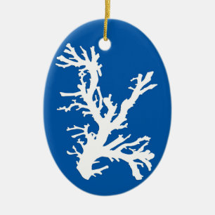Coral Branch, White on Cobalt Blue Ceramic Tree Decoration