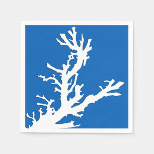 Coral branch - white on cobalt blue napkin