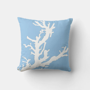 Coral branch - white on pale blue cushion