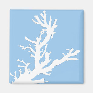 Coral branch - white on pale blue magnet