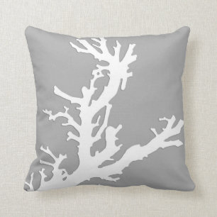 Coral branch - white on silver grey cushion