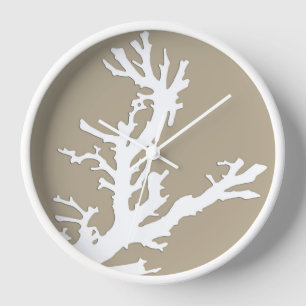 Coral branch - white on taupe tan clock