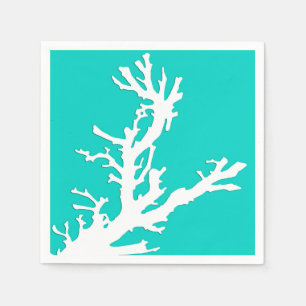 Coral branch - white on turquoise napkin