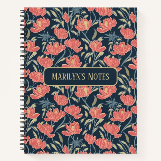 Coral Breeze Floral Personalised Notebook (Front)