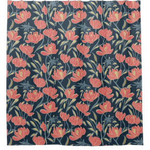 Coral Breeze Floral Shower Curtain