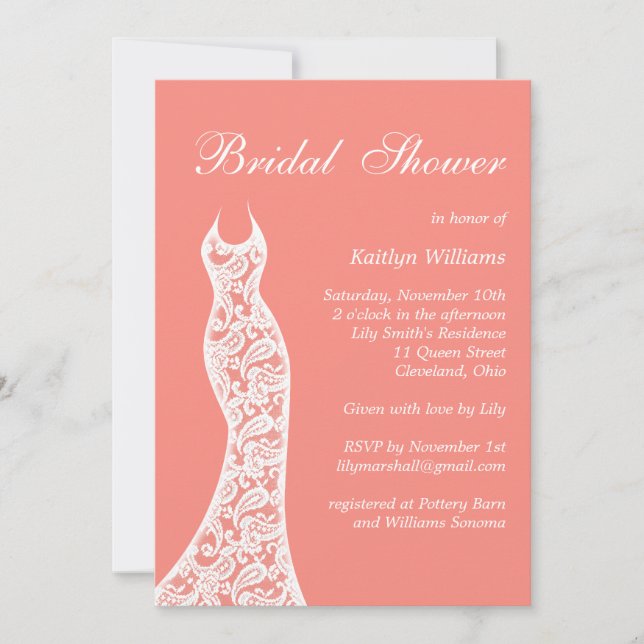 Coral Bridal Shower Invitation (Front)