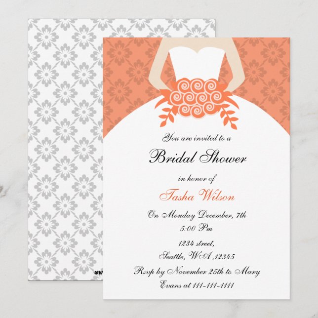 coral Bridal Shower Invitation (Front/Back)