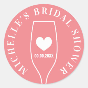 Coral bridal shower stickers with wine glass logo
