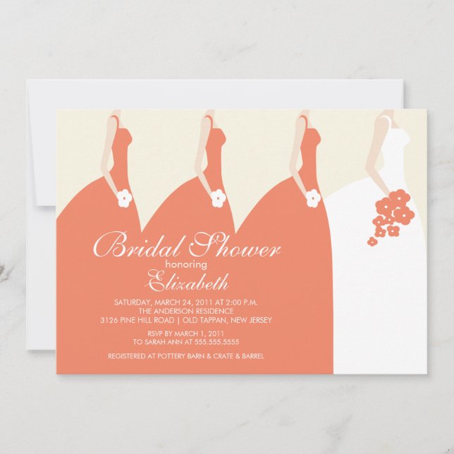 Coral Bride Bridesmaids Bridal Shower Invitation (Front)