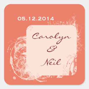Coral Bride & Groom Square Stickers- Customise it Square Sticker