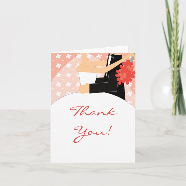 Coral Bride & Groom Thank You Note Card (Front)
